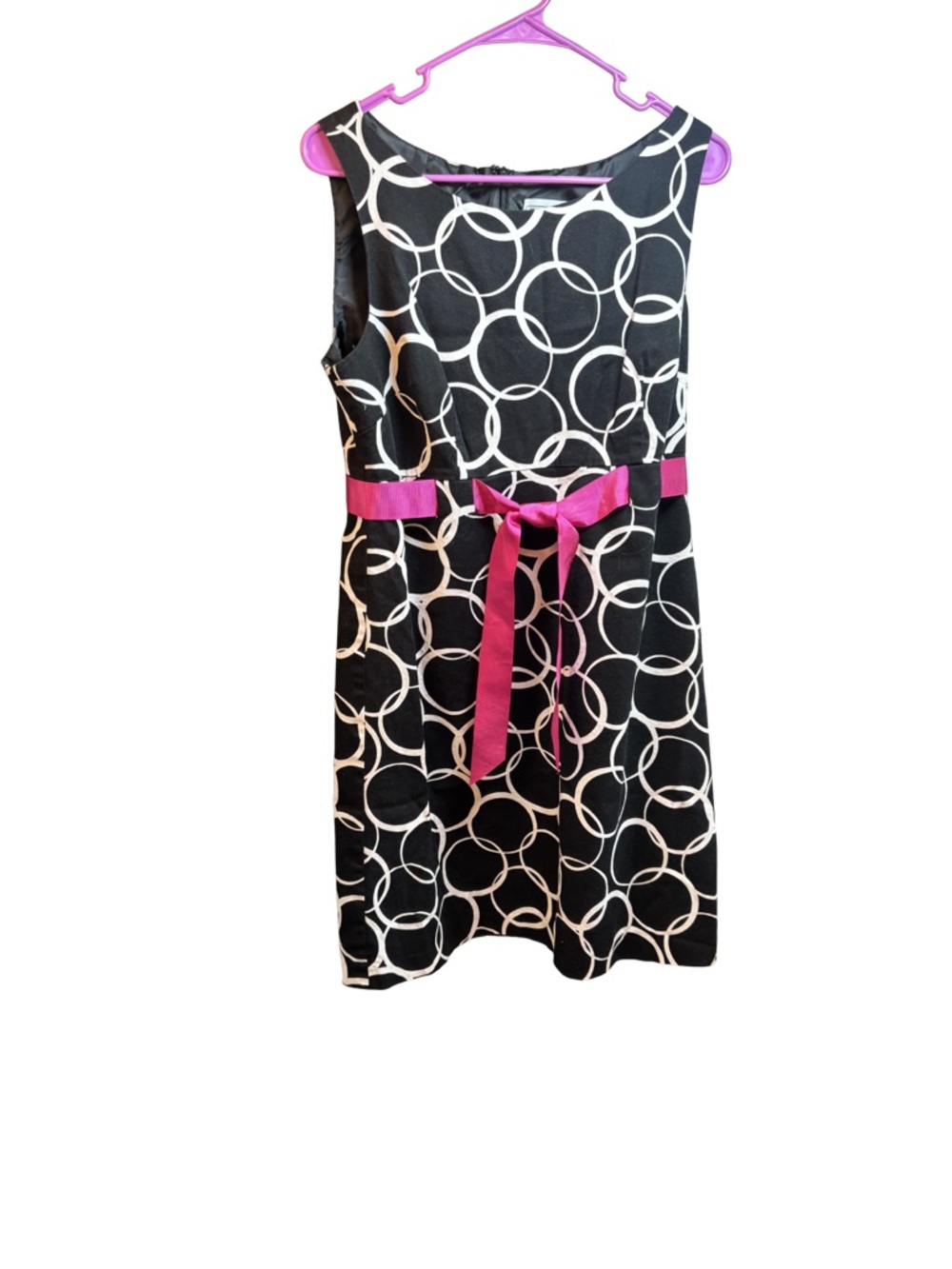 Jessica Howard Black & White Cotton Dress with Pink Waist Tie Size 14